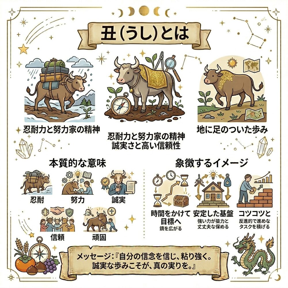 十二支の丑（うし）の意味とは？勤勉さと忍耐、堅実さを象徴する牛の力
