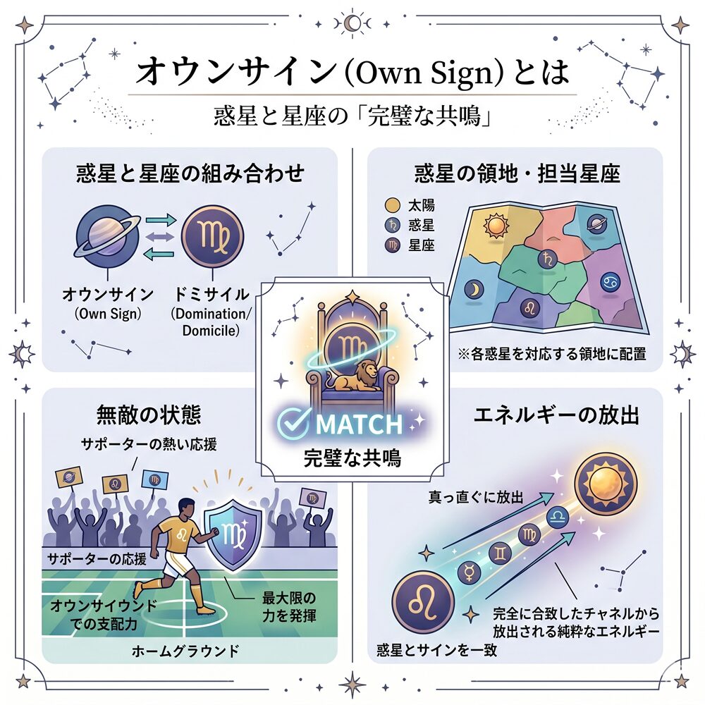 オウンサイン（Own Sign）の意味とは？惑星が「実家」で本領発揮する最強の配置