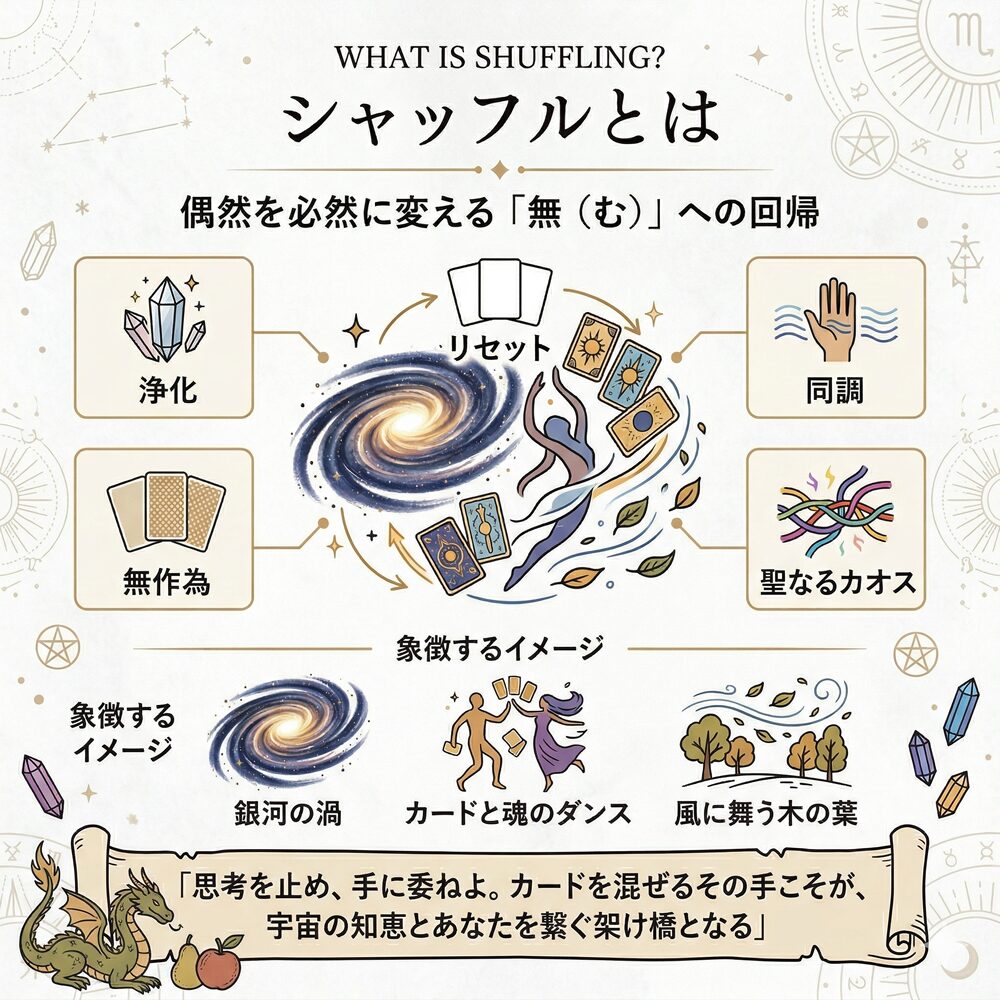 タロットのシャッフルの意味とは？運命を混ぜ合わせ、聖なるメッセージを受け取る方法