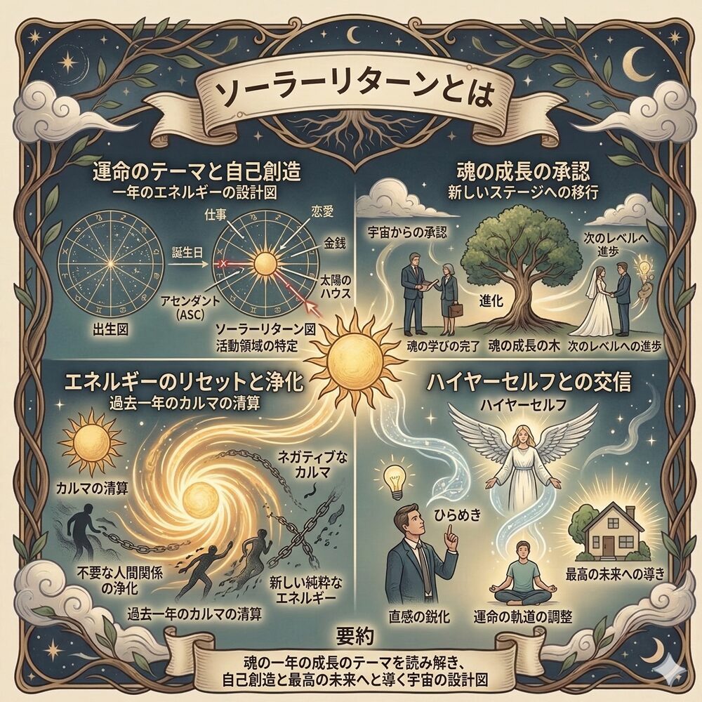ソーラーリターンのスピリチュアルな意味｜誕生日から始まる一年の運命のテーマと自己創造の法則