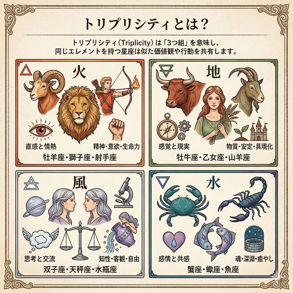 トリプリシティ（Triplicity）完全ガイド｜魂の「元素」を知る4つの属性診断