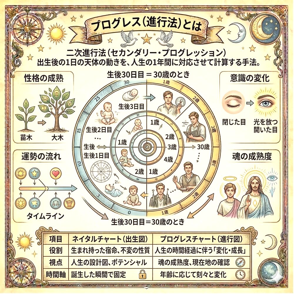 プログレス（進行法）とは？意味・見方｜魂の体内時計で読み解く「成長のシナリオ」