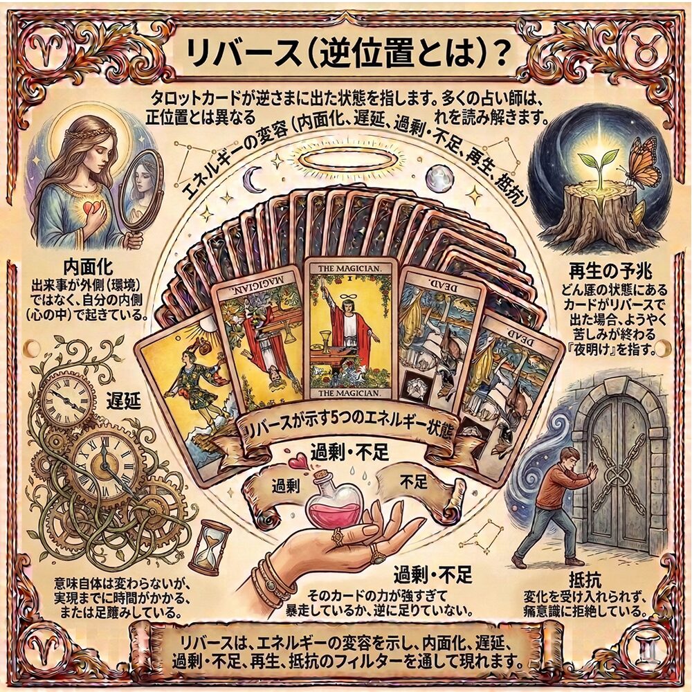 【タロットカード】リバース（逆位置）とは？｜逆さまのカードが教える「心の深淵」