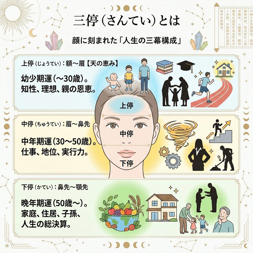三停（さんてい）の意味とは？顔に刻まれた「人生の三幕構成」を読み解く方法
