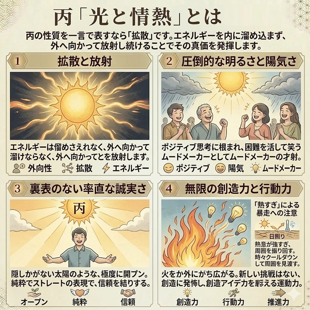 丙（ひのえ）とは？｜暗闇を切り裂き、万物に光を与える「天空の覇者」