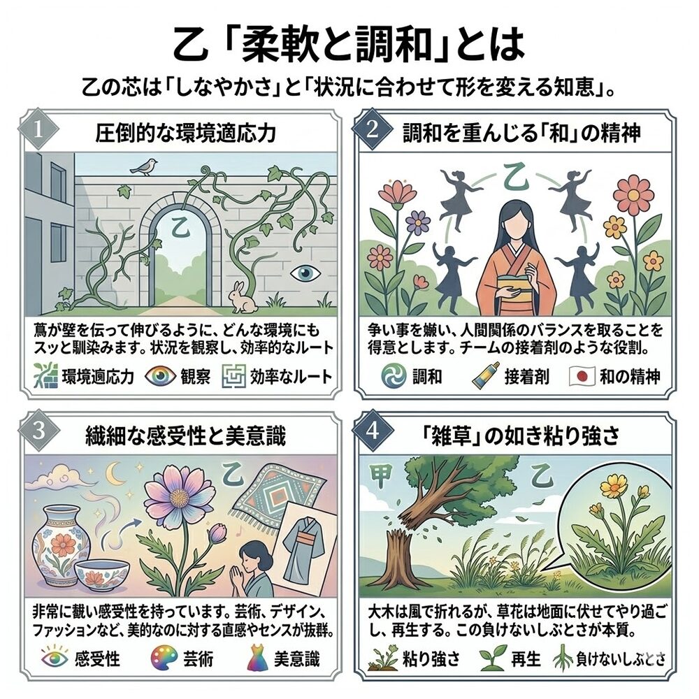 乙（きのと）とは？｜踏まれても立ち上がる、しなやかな「生存戦略家」