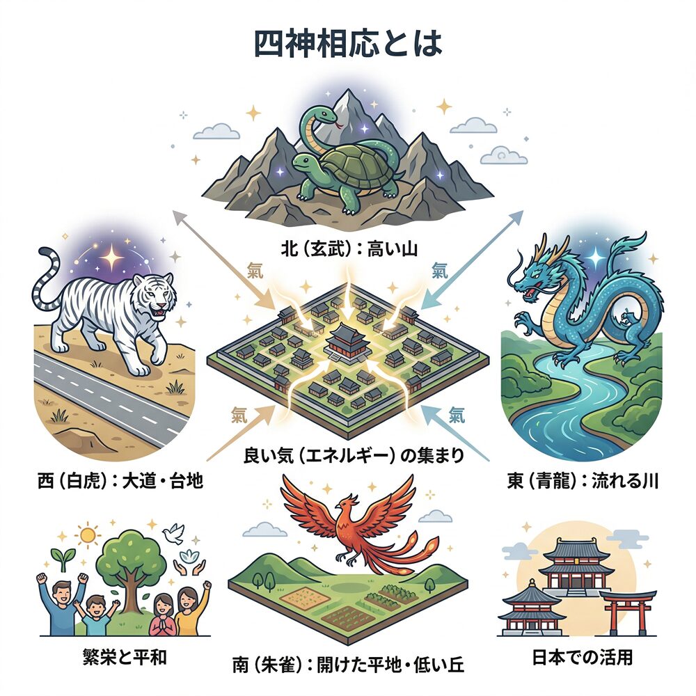 四神相応（しじんそうおう）とは？理想の風水地相と運気を上げる四聖獣の配置