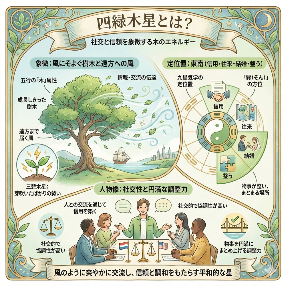四緑木星の性格と運勢！縁を運び調和を築く「風の星」完全ガイド