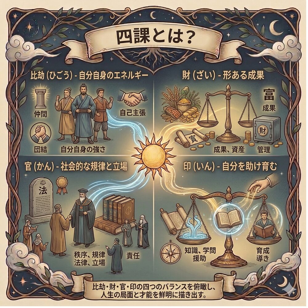 四柱推命「四課（しか）」ガイド｜人生を構成する4つの運命エネルギー