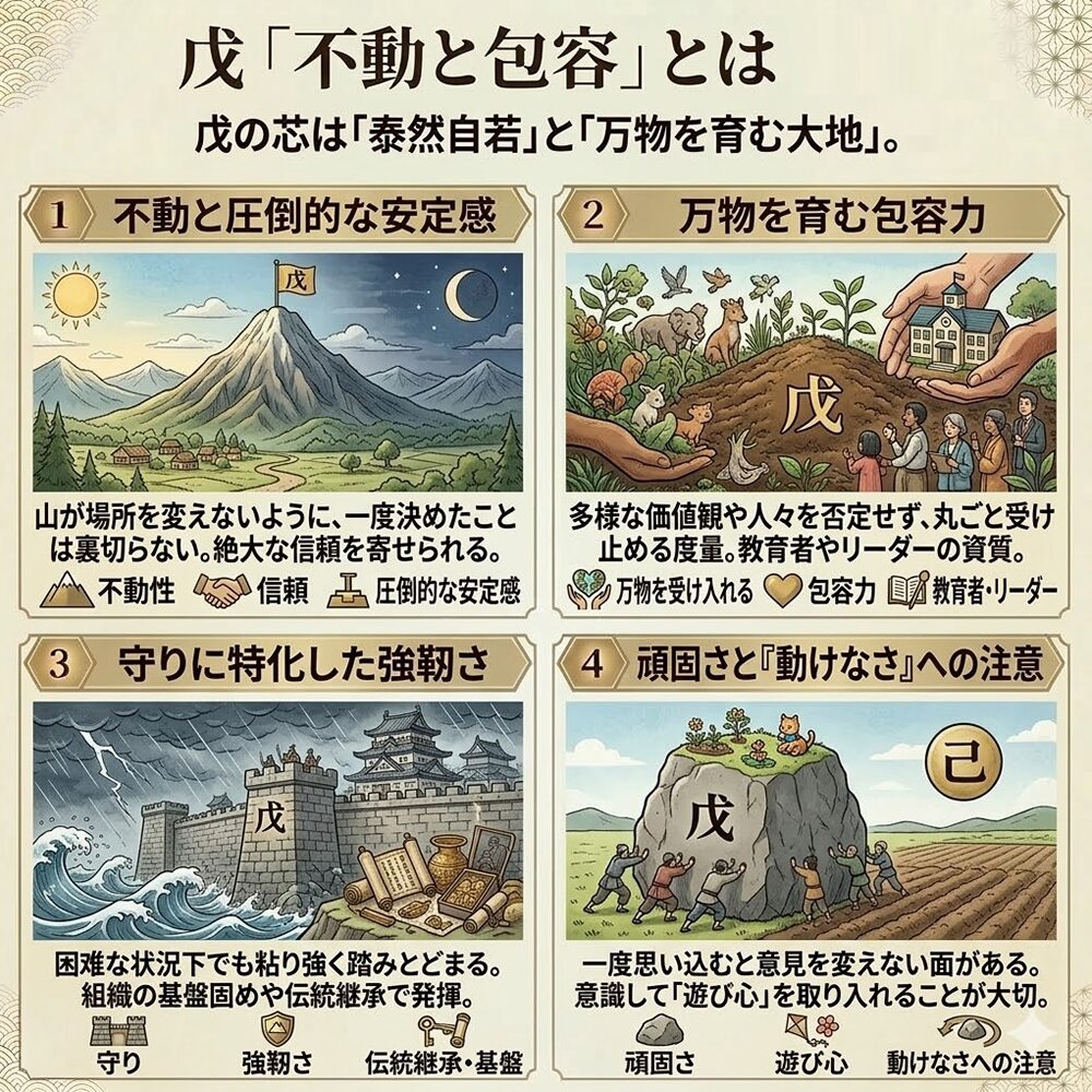 戊（つちのえ）とは？｜万物を包み込み、不動の信頼を築く「そびえ立つ山」