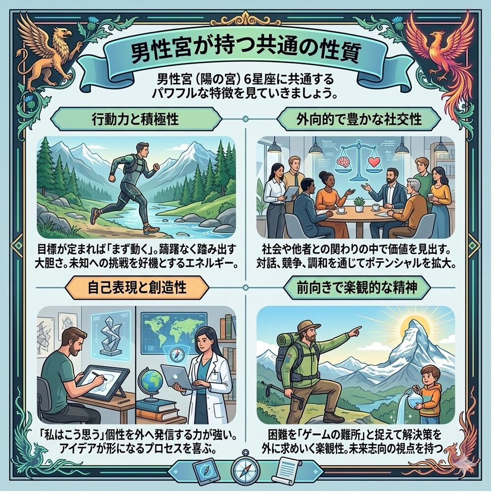 男性宮（陽の宮）解説｜外向的でエネルギッシュな「陽の力」