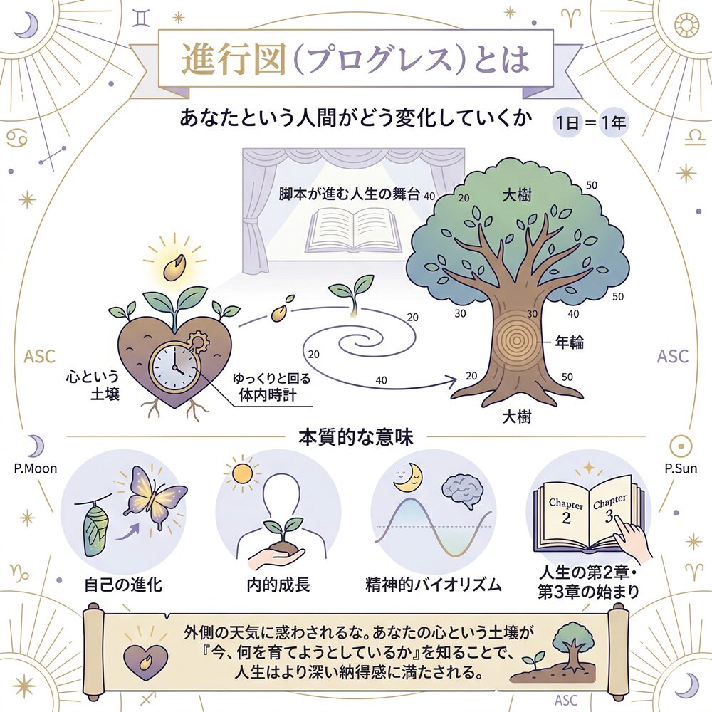 進行図（プログレス）の意味とは？内なる成長時計で人生の転機を読み解く方法