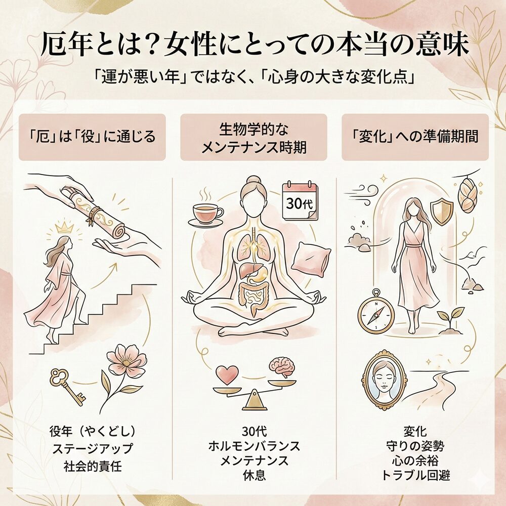 【2026年版】厄年の女性が運気を整えるためのヒント｜心身の大きな変化点