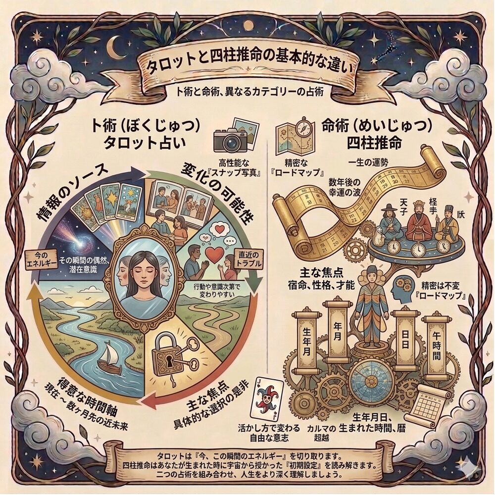 タロットと四柱推命の違いは？｜運命を多角的に照らす「西洋と東洋」の智慧