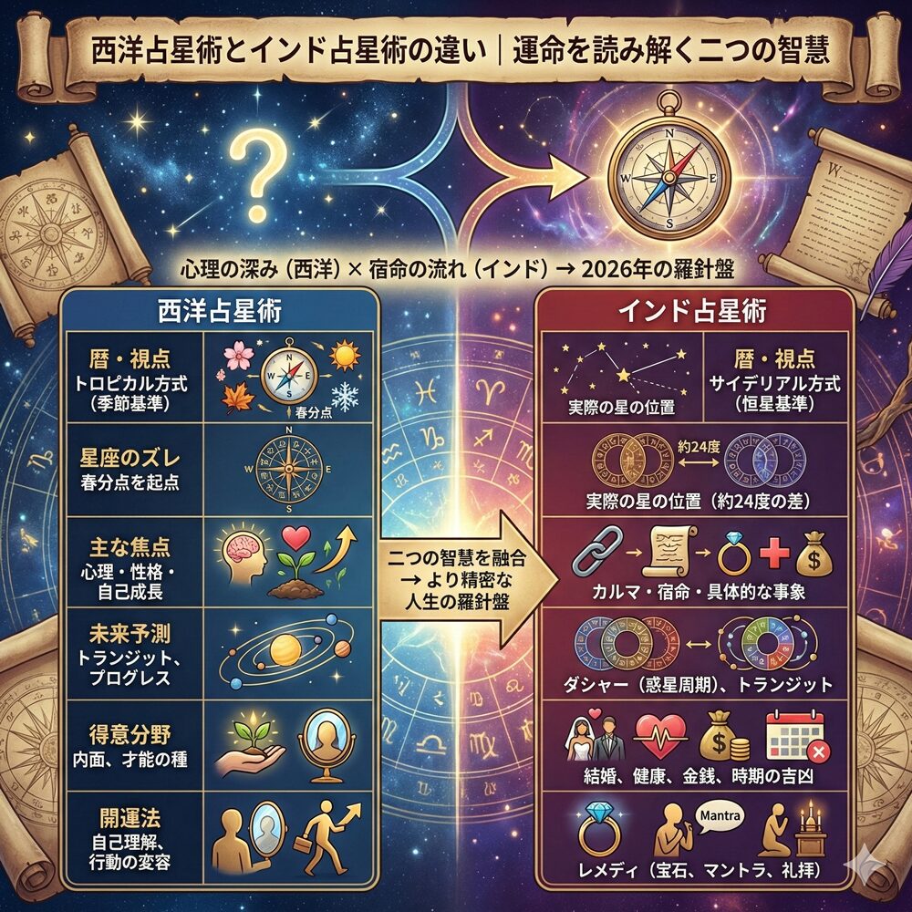 西洋占星術vsインド占星術！運命を多角的に読み解く7つの融合視点