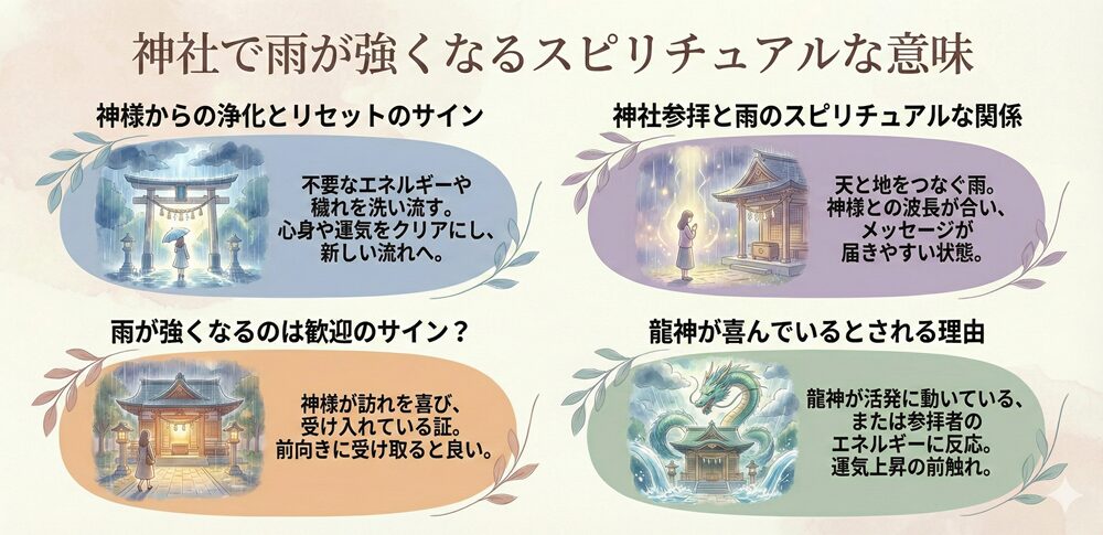 神社で雨が強くなるスピリチュアル的な意味は？｜状況・場所・人物・天候別など20選を解説